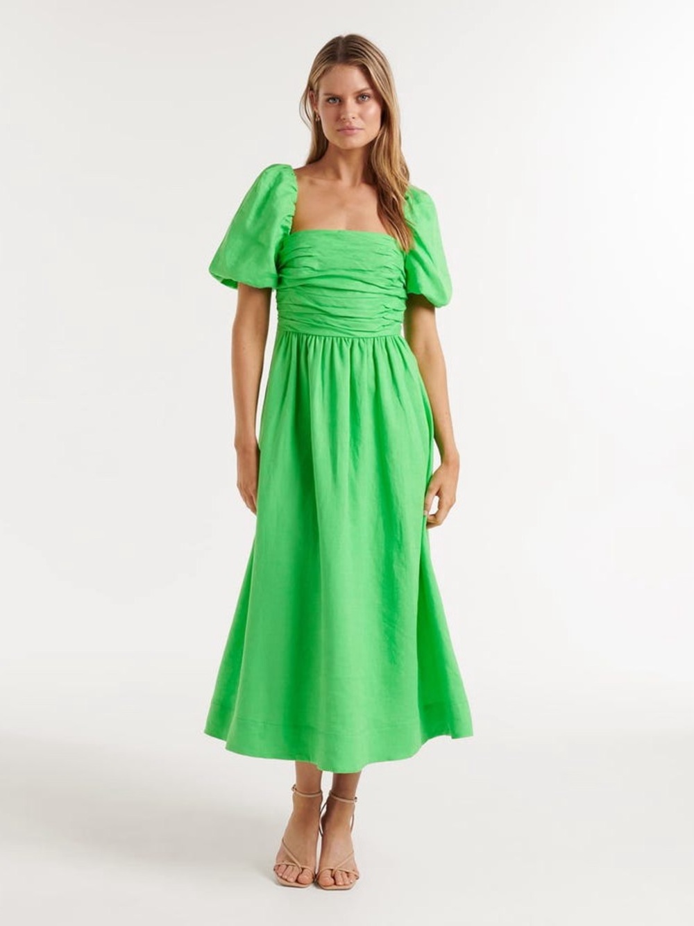 EVER NEW - Green Puff-Sleeve Midi Dress